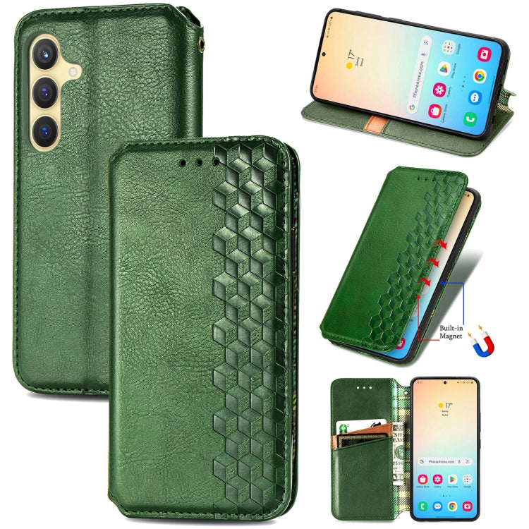 For Samsung Galaxy S25 5G Cubic Grid Pressed Magnetic Leather Phone Case(Green) by buy2fix