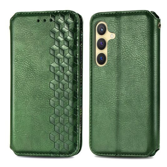 For Samsung Galaxy S25 5G Cubic Grid Pressed Magnetic Leather Phone Case(Green) by buy2fix