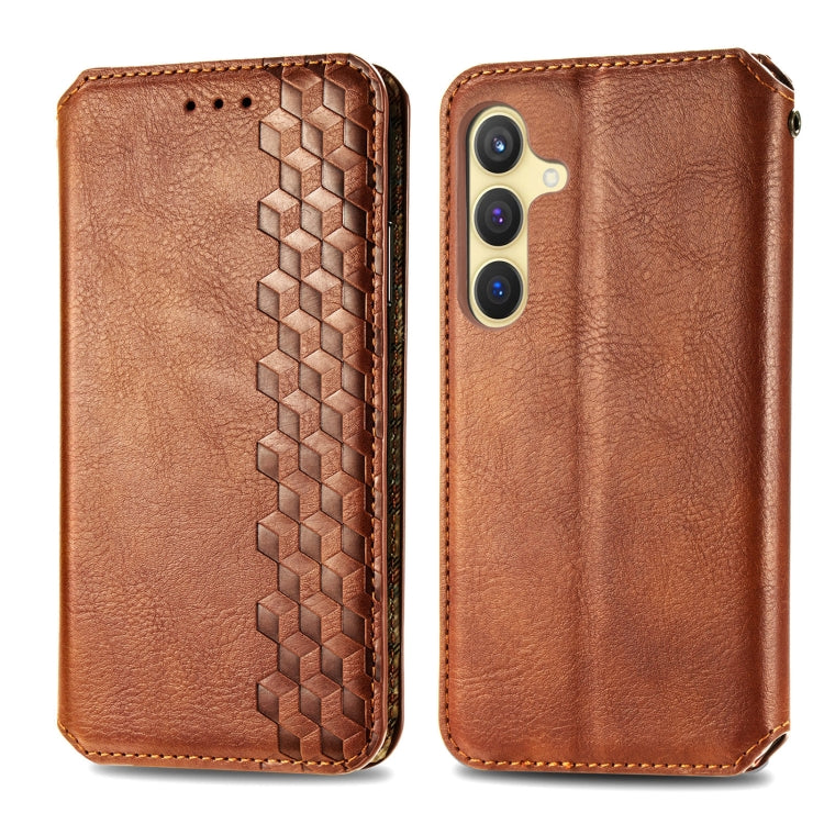 For Samsung Galaxy S25 5G Cubic Grid Pressed Magnetic Leather Phone Case(Brown) by buy2fix