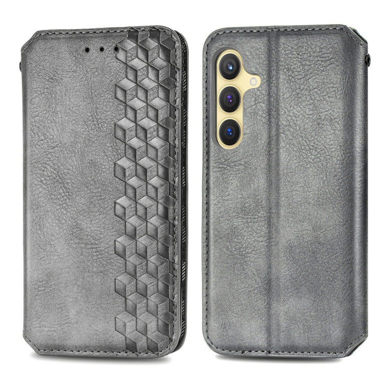 For Samsung Galaxy S25 5G Cubic Grid Pressed Magnetic Leather Phone Case(Gray) by buy2fix