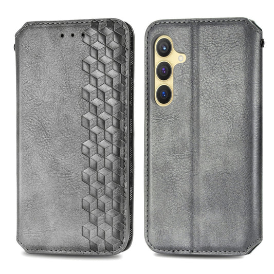 For Samsung Galaxy S25 5G Cubic Grid Pressed Magnetic Leather Phone Case(Gray) by buy2fix