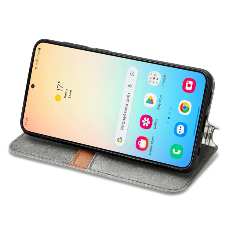 For Samsung Galaxy S25 5G Cubic Grid Pressed Magnetic Leather Phone Case(Gray) by buy2fix