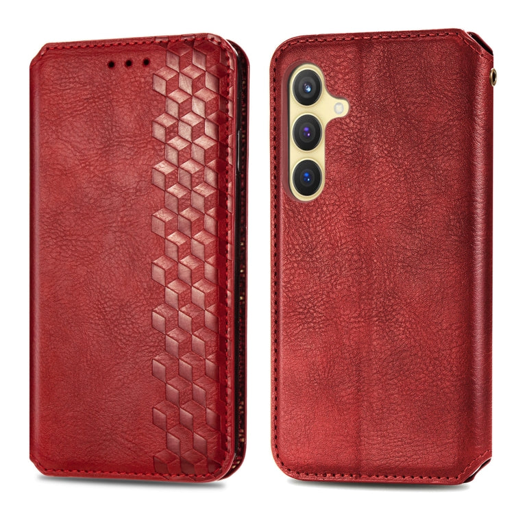 For Samsung Galaxy S25 5G Cubic Grid Pressed Magnetic Leather Phone Case(Red) by buy2fix