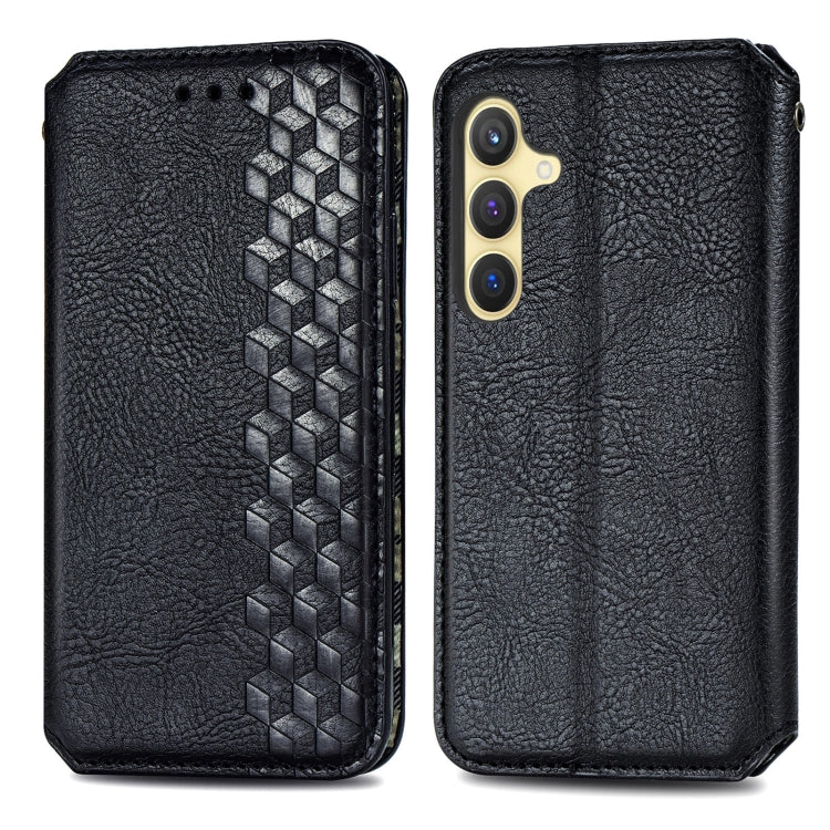 For Samsung Galaxy S25+ 5G Cubic Grid Pressed Magnetic Leather Phone Case(Black) by buy2fix