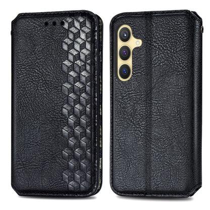 For Samsung Galaxy S25+ 5G Cubic Grid Pressed Magnetic Leather Phone Case(Black) by buy2fix