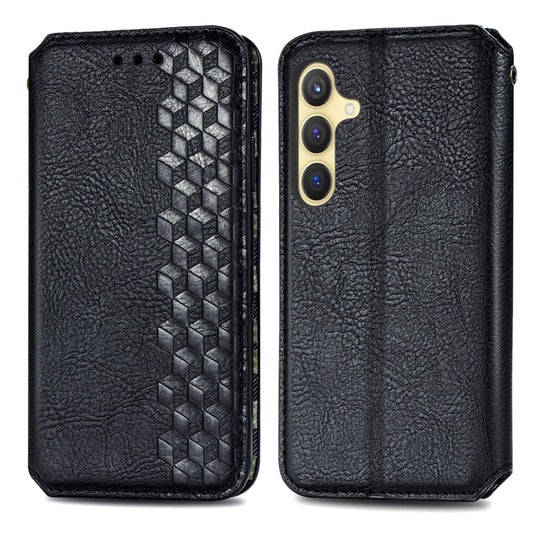 For Samsung Galaxy S25+ 5G Cubic Grid Pressed Magnetic Leather Phone Case(Black) by buy2fix