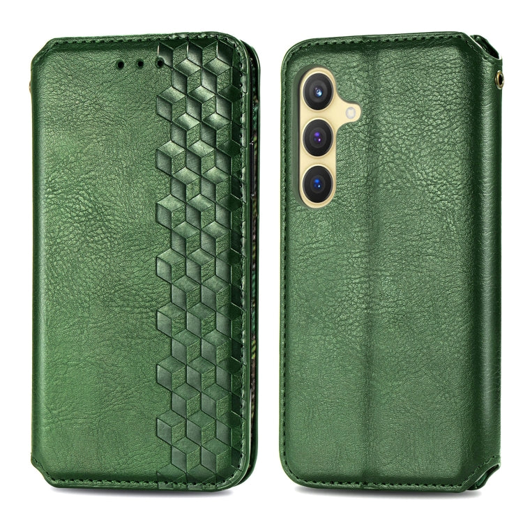For Samsung Galaxy S25+ 5G Cubic Grid Pressed Magnetic Leather Phone Case(Green) by buy2fix