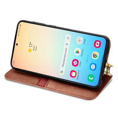 For Samsung Galaxy S25+ 5G Cubic Grid Pressed Magnetic Leather Phone Case(Brown) by buy2fix
