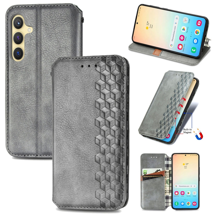 For Samsung Galaxy S25+ 5G Cubic Grid Pressed Magnetic Leather Phone Case(Gray) by buy2fix