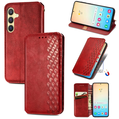 For Samsung Galaxy S25+ 5G Cubic Grid Pressed Magnetic Leather Phone Case(Red) by buy2fix