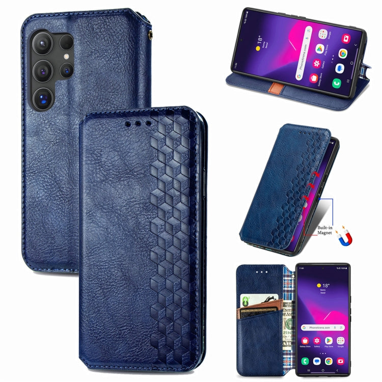 For Samsung Galaxy S25 Ultra 5G Cubic Grid Pressed Magnetic Leather Phone Case(Blue) by buy2fix