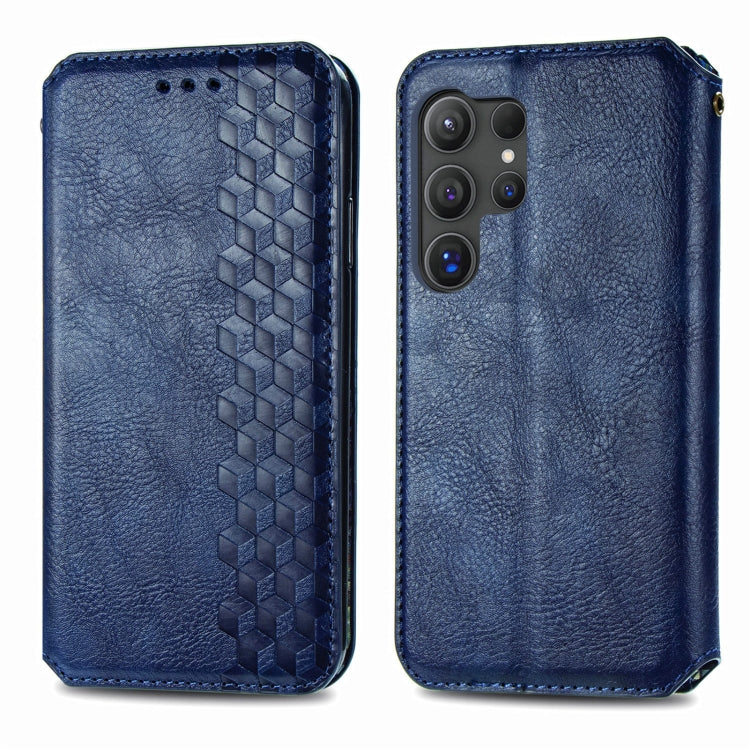 For Samsung Galaxy S25 Ultra 5G Cubic Grid Pressed Magnetic Leather Phone Case(Blue) by buy2fix