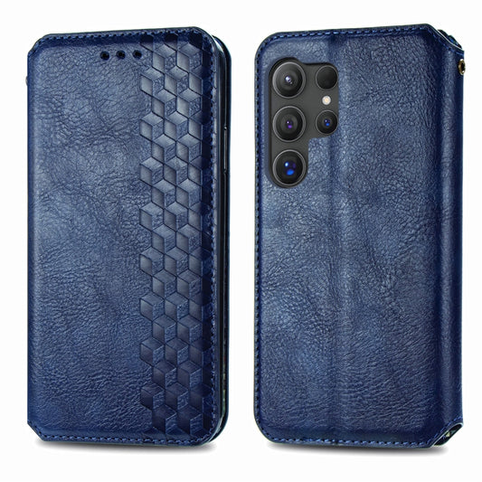 For Samsung Galaxy S25 Ultra 5G Cubic Grid Pressed Magnetic Leather Phone Case(Blue) by buy2fix