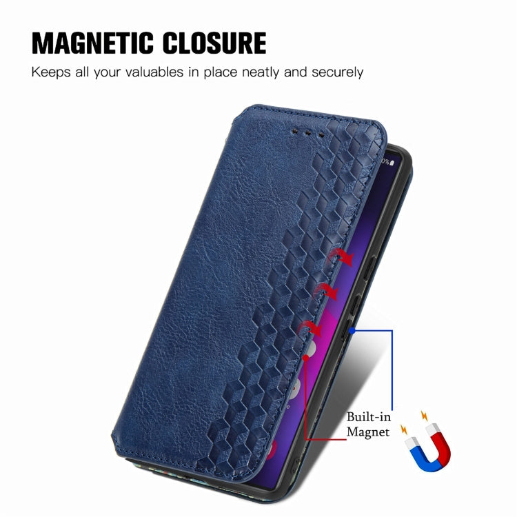 For Samsung Galaxy S25 Ultra 5G Cubic Grid Pressed Magnetic Leather Phone Case(Blue) by buy2fix