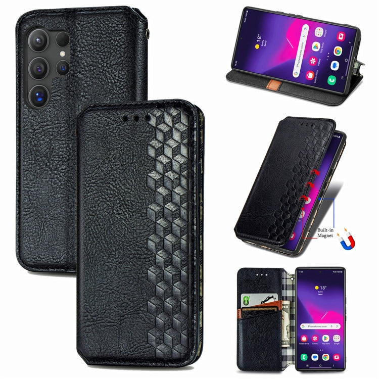 For Samsung Galaxy S25 Ultra 5G Cubic Grid Pressed Magnetic Leather Phone Case(Black) by buy2fix