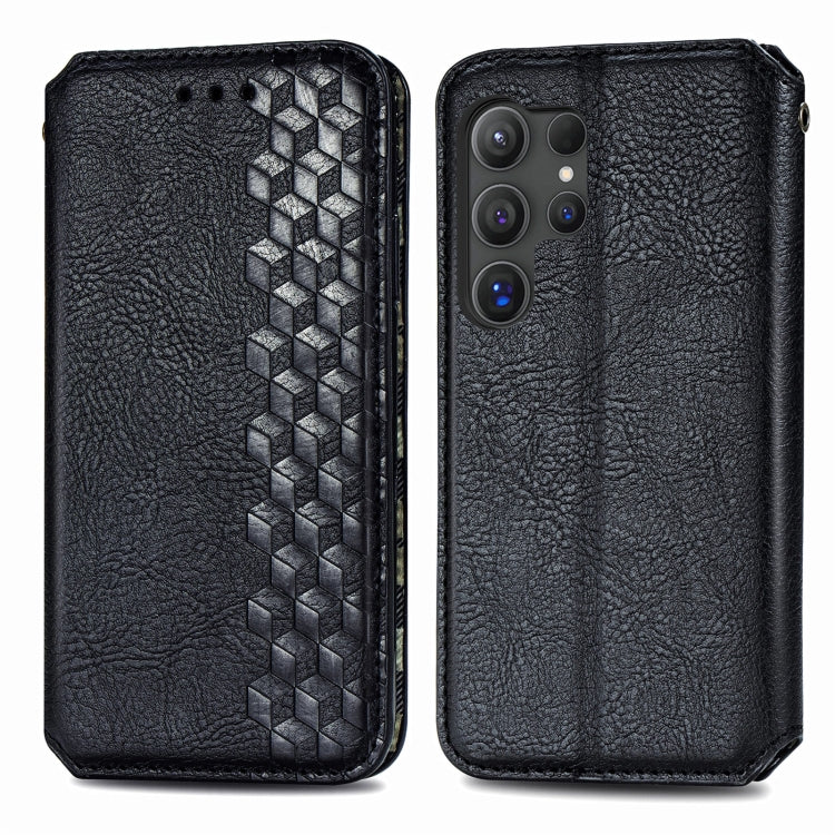 For Samsung Galaxy S25 Ultra 5G Cubic Grid Pressed Magnetic Leather Phone Case(Black) by buy2fix