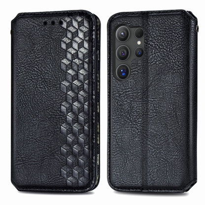 For Samsung Galaxy S25 Ultra 5G Cubic Grid Pressed Magnetic Leather Phone Case(Black) by buy2fix