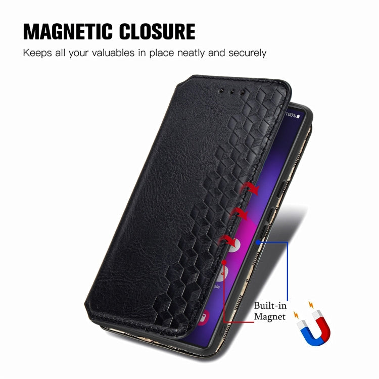 For Samsung Galaxy S25 Ultra 5G Cubic Grid Pressed Magnetic Leather Phone Case(Black) by buy2fix