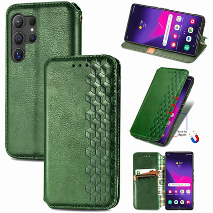 For Samsung Galaxy S25 Ultra 5G Cubic Grid Pressed Magnetic Leather Phone Case(Green) by buy2fix