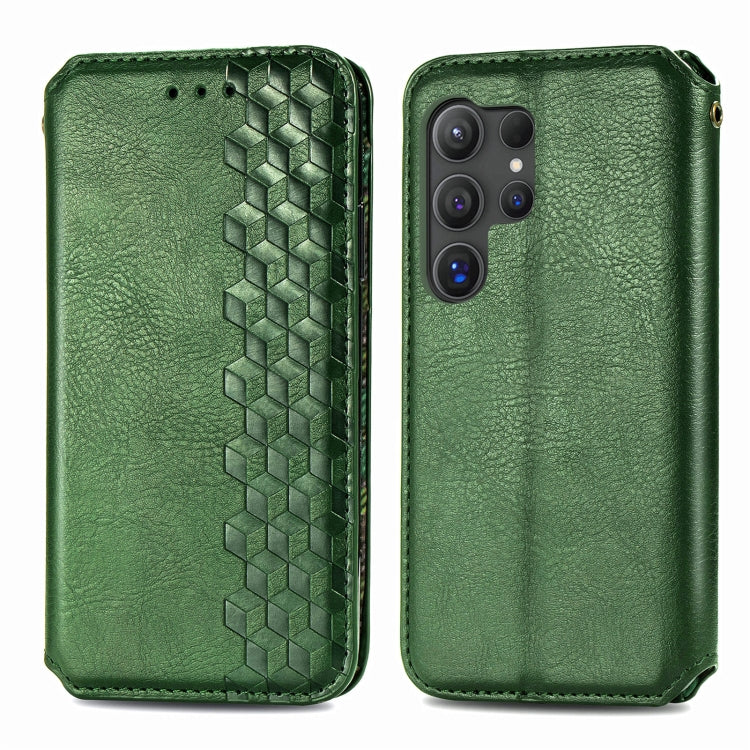 For Samsung Galaxy S25 Ultra 5G Cubic Grid Pressed Magnetic Leather Phone Case(Green) by buy2fix