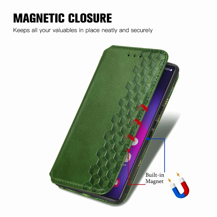 For Samsung Galaxy S25 Ultra 5G Cubic Grid Pressed Magnetic Leather Phone Case(Green) by buy2fix