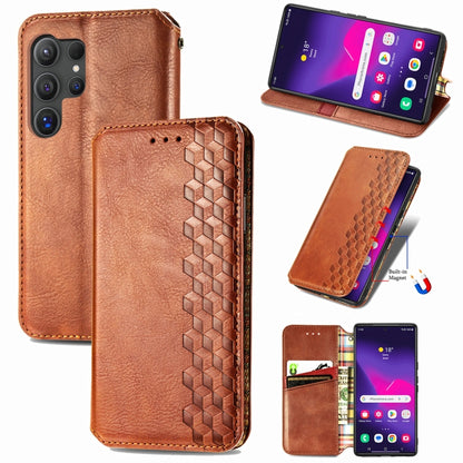 For Samsung Galaxy S25 Ultra 5G Cubic Grid Pressed Magnetic Leather Phone Case(Brown) by buy2fix