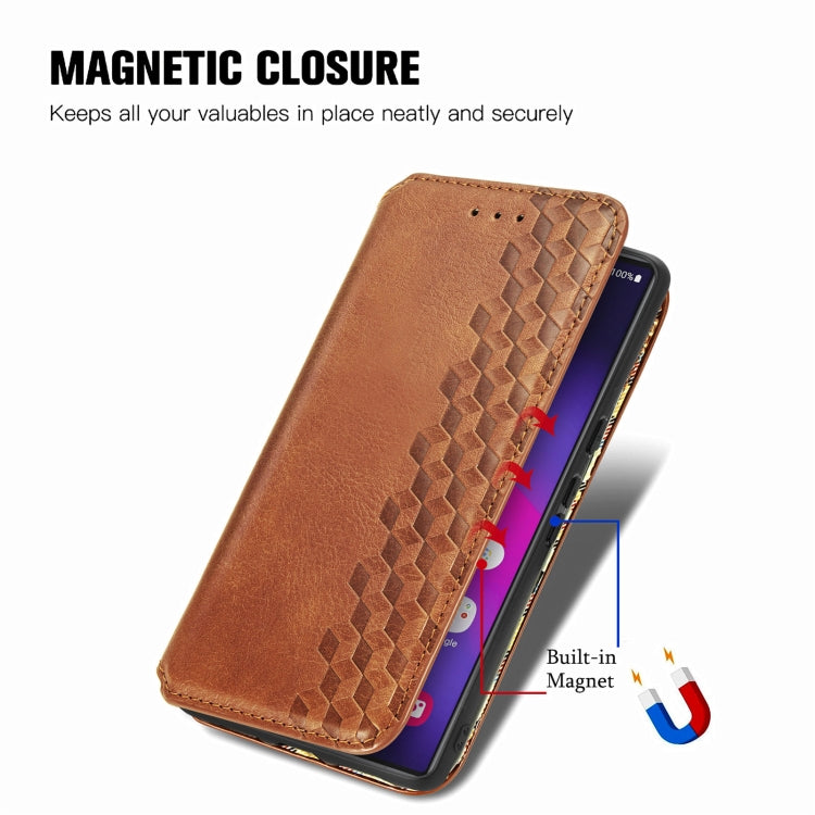 For Samsung Galaxy S25 Ultra 5G Cubic Grid Pressed Magnetic Leather Phone Case(Brown) by buy2fix