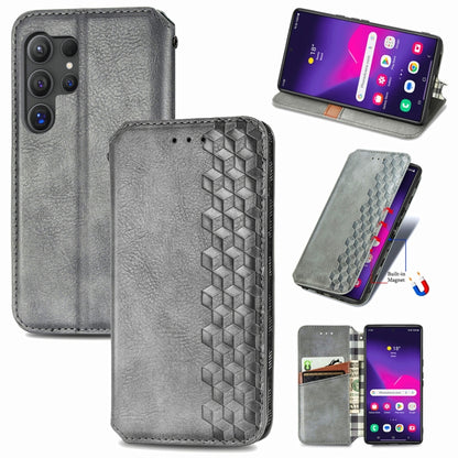 For Samsung Galaxy S25 Ultra 5G Cubic Grid Pressed Magnetic Leather Phone Case(Gray) by buy2fix