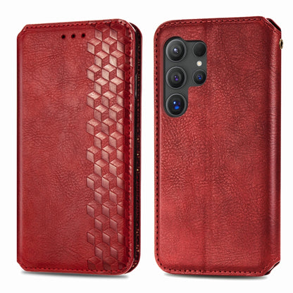 For Samsung Galaxy S25 Ultra 5G Cubic Grid Pressed Magnetic Leather Phone Case(Red) by buy2fix