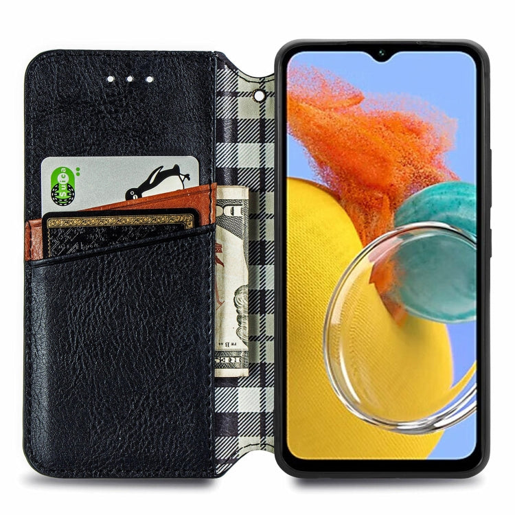 For Samsung Galaxy M14 4G Cubic Grid Pressed Magnetic Leather Phone Case(Black) by buy2fix