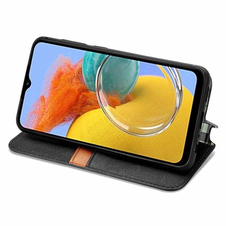 For Samsung Galaxy M14 4G Cubic Grid Pressed Magnetic Leather Phone Case(Black) by buy2fix