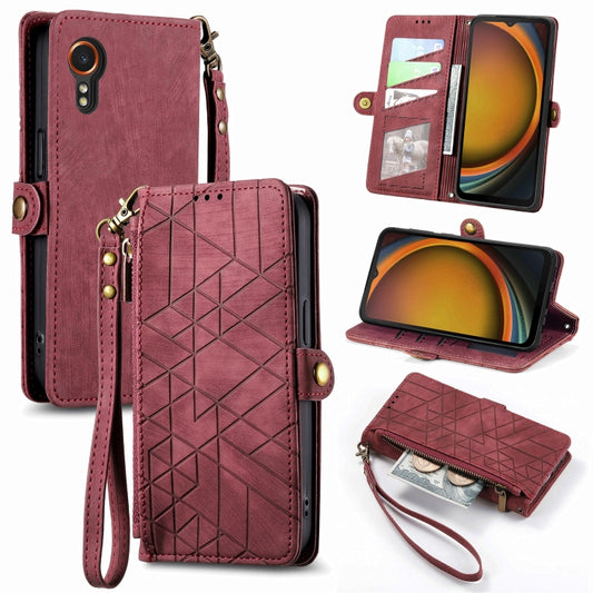 For Samsung Galaxy Xcover 7 Geometric Zipper Wallet Side Buckle Leather Phone Case(Red) by buy2fix