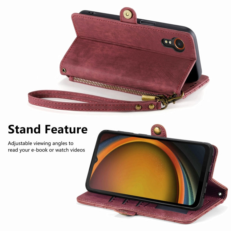 For Samsung Galaxy Xcover 7 Geometric Zipper Wallet Side Buckle Leather Phone Case(Red) by buy2fix