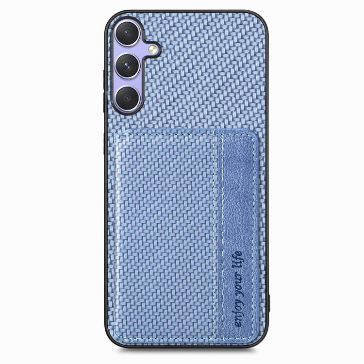 For Samsung Galaxy S25 5G Carbon Fiber Magnetic Card Wallet RFID Blocking Phone Case(Blue) by buy2fix