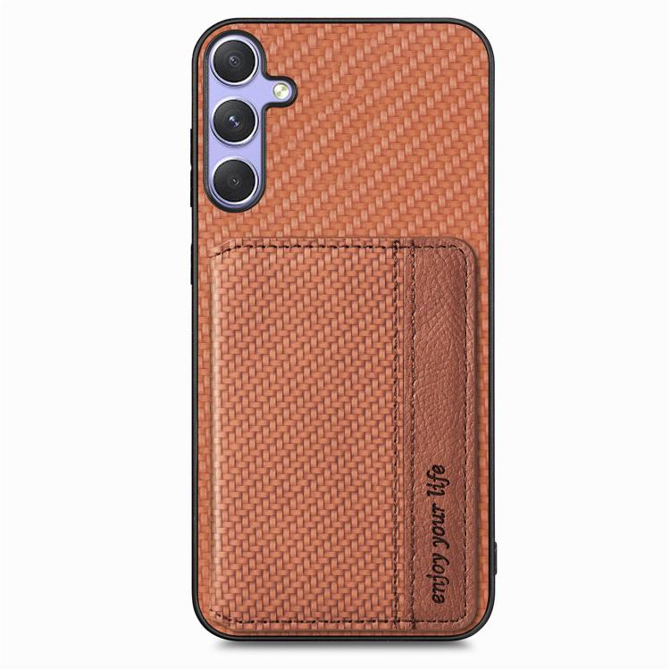 For Samsung Galaxy S25 5G Carbon Fiber Magnetic Card Wallet RFID Blocking Phone Case(Brown) by buy2fix