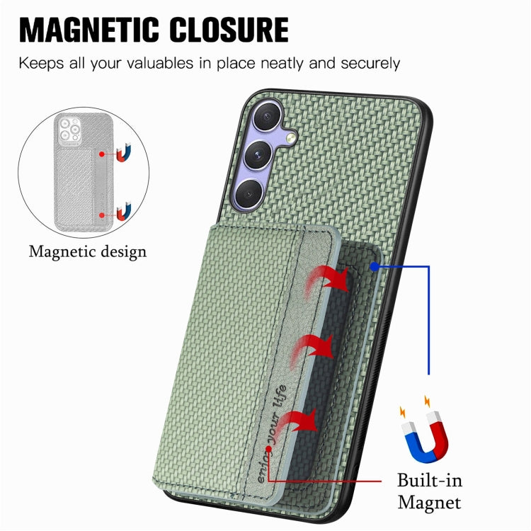 For Samsung Galaxy S25+ 5G Carbon Fiber Magnetic Card Wallet RFID Blocking Phone Case(Green) by buy2fix