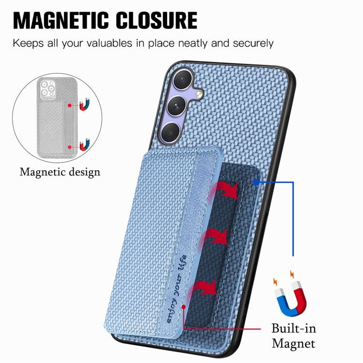 For Samsung Galaxy S25 Ultra 5G Carbon Fiber Magnetic Card Wallet RFID Blocking Phone Case(Blue) by buy2fix