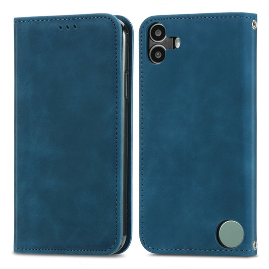 For  Nothing CMF Phone 1 Retro Skin Feel Magnetic Flip Leather Phone Case(Blue) - Nothing Cases by buy2fix | Online Shopping UK | buy2fix