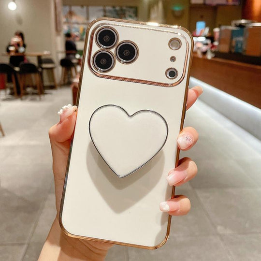 For iPhone 17 Pro Max Electroplating Love Heart Holder TPU Phone Case(White)