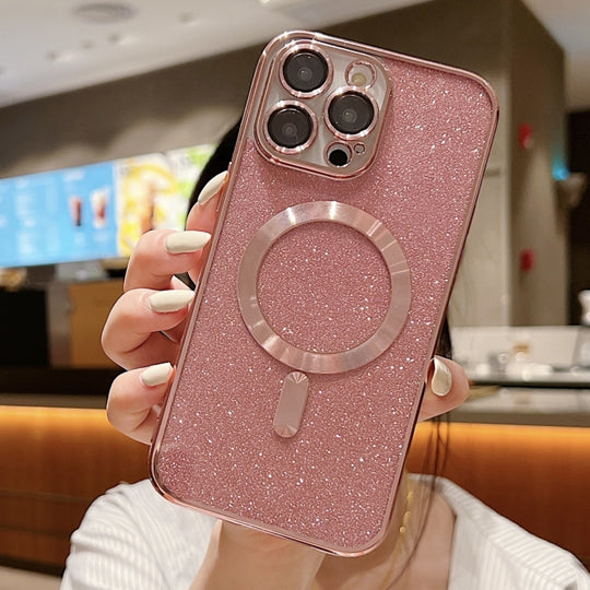For iPhone 14 Pro Max Glitter Electroplating MagSafe TPU Phone Case(Rose  Gold)