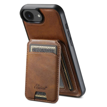 For iPhone 16e Suteni H15 MagSafe Oil Eax Leather Detachable Wallet Back Phone Case(Brown) - iPhone 16e Cases by Suteni | Online Shopping UK | buy2fix