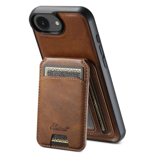 For iPhone 16e Suteni H15 MagSafe Oil Eax Leather Detachable Wallet Back Phone Case(Brown) - iPhone 16e Cases by Suteni | Online Shopping UK | buy2fix