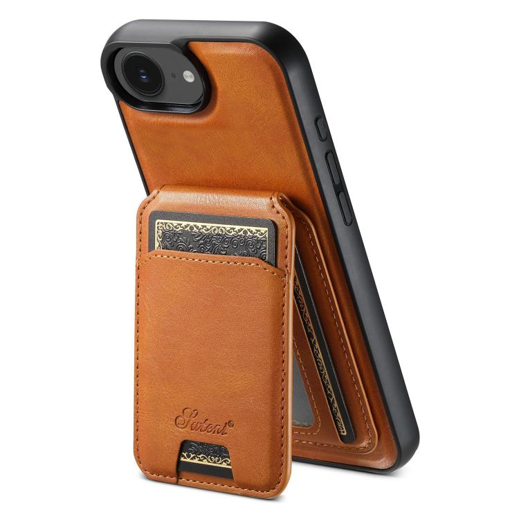 For iPhone 16e Suteni H15 MagSafe Oil Eax Leather Detachable Wallet Back Phone Case(Khaki) - iPhone 16e Cases by Suteni | Online Shopping UK | buy2fix
