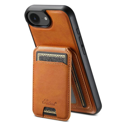 For iPhone 16e Suteni H15 MagSafe Oil Eax Leather Detachable Wallet Back Phone Case(Khaki) - iPhone 16e Cases by Suteni | Online Shopping UK | buy2fix