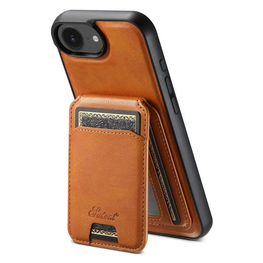 For iPhone 16e Suteni H15 MagSafe Oil Eax Leather Detachable Wallet Back Phone Case(Khaki) - iPhone 16e Cases by Suteni | Online Shopping UK | buy2fix