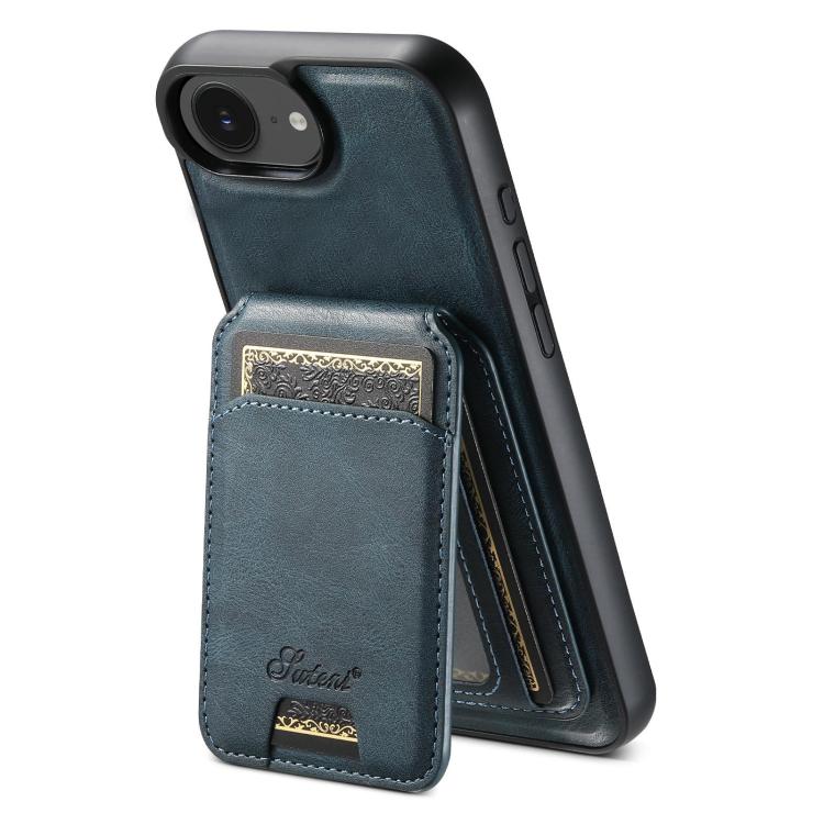 For iPhone 16e Suteni H15 MagSafe Oil Eax Leather Detachable Wallet Back Phone Case(Blue) - iPhone 16e Cases by Suteni | Online Shopping UK | buy2fix