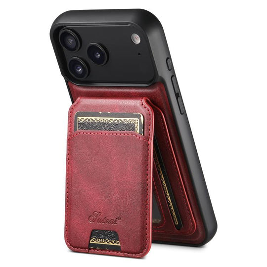 For iPhone 17 Pro Max Suteni H15 MagSafe Oil Eax Leather Detachable Wallet Back Phone Case(Red)