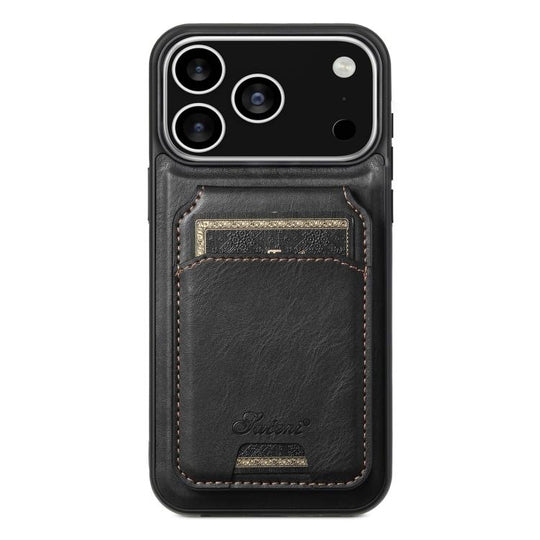 For iPhone 17 Pro Suteni H15 MagSafe Oil Eax Leather Detachable Wallet Back Phone Case(Black)