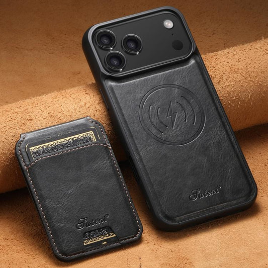For iPhone 17 Pro Suteni H15 MagSafe Oil Eax Leather Detachable Wallet Back Phone Case(Black) - iPhone 17 Pro Cases by Suteni | Online Shopping UK | buy2fix