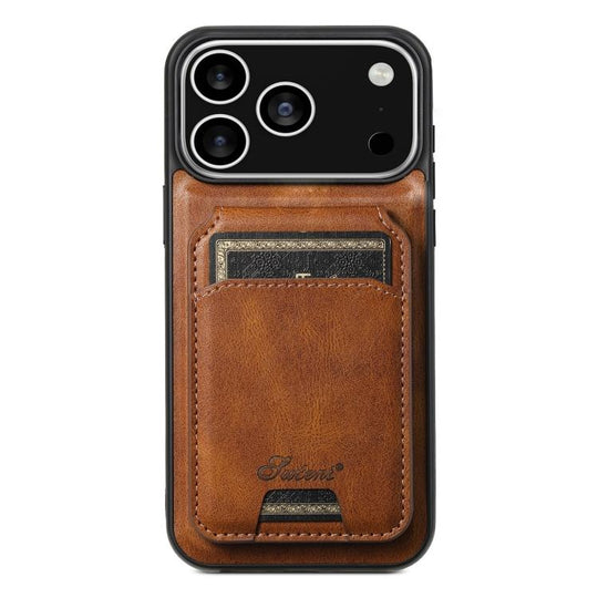 For iPhone 17 Pro Suteni H15 MagSafe Oil Eax Leather Detachable Wallet Back Phone Case(Brown)